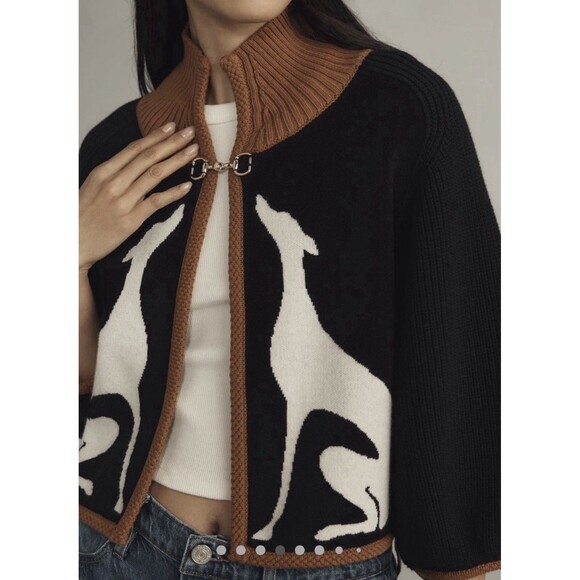 Anthropologie Maeve Dog Knit Cardigan Sweater Cape Greyhound Dogs Shrug S NWT - Picture 3 of 3